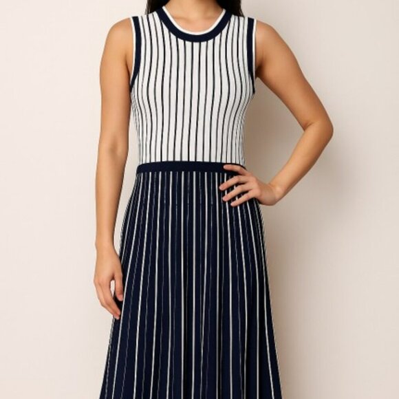 Jason Wu Collective XS Navy White Sleeveless Knit Maxi Dress Designer Stripe Fit - Picture 1 of 7